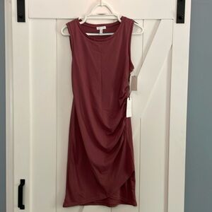 Leith side ruffled knee length dress with tulip like hem in front